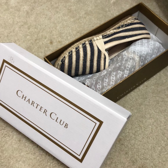 Flat Espadrilles with white/blue stripes - Picture 1 of 9